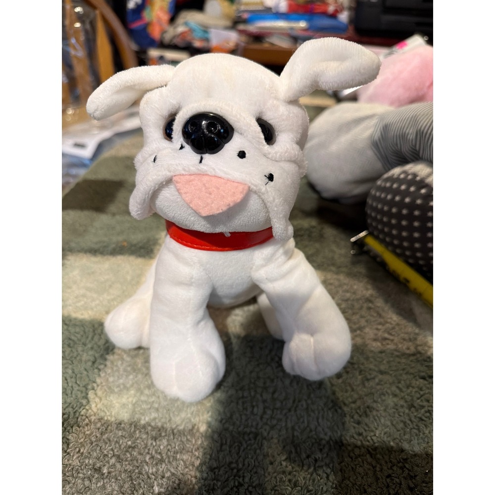 Burton + Burton White Bulldog Plush Stuffed Animal Red Collar Dog 981880
